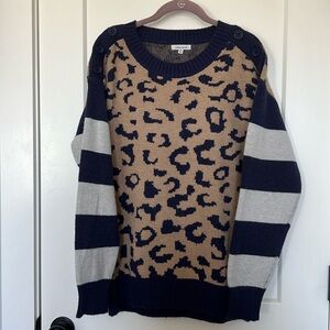 M White Birch Cheetah Print Sweater Navy